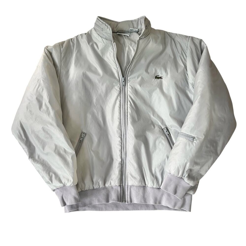 Vintage Lacoste Club Gray Nylon Bomber Jacket L 80s 90s Y2K